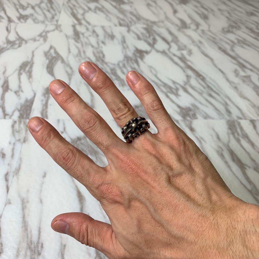 90s A&G フレアリング シルバー925 刻印 クロス 存在感 指輪 17号