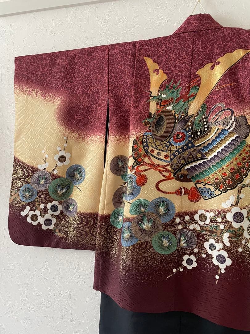 七五三　5歳　男の子　羽織　袴コーデ　赤茶色の羽織