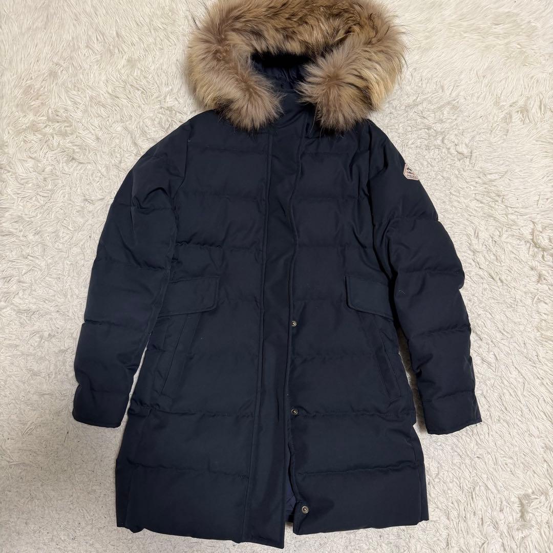 近年極美品　ピレネックス　グルノーブル　ダウンコート　ファー着脱可能　ネイビー
