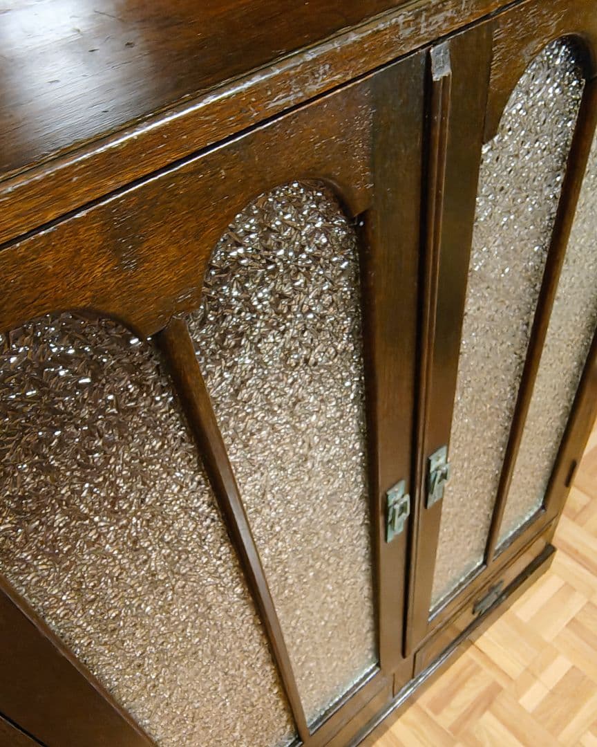 ガラス棚　本棚　キャビネット　ダイヤガラス　古家具　昭和レトロ