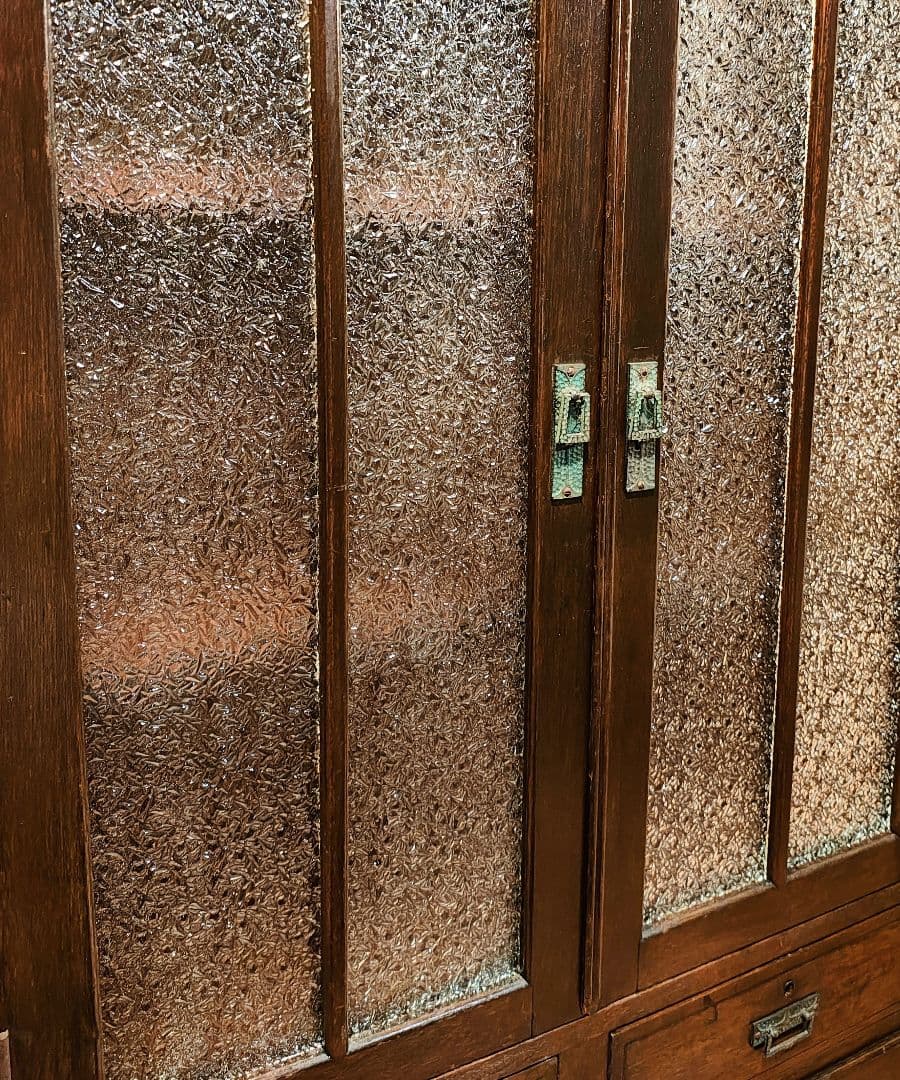 ガラス棚　本棚　キャビネット　ダイヤガラス　古家具　昭和レトロ