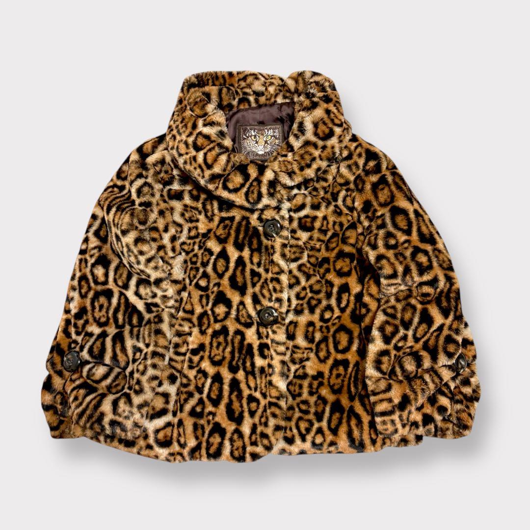 【一点物　未使用】伊太利屋 フェイクファージャケット　ヒョウ柄　刺繍ロゴ付き