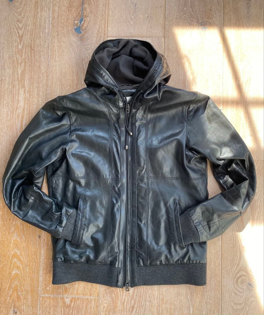BEAMSビームス 羊革ラムフーディレザージャケット 黒 シングルライダース
