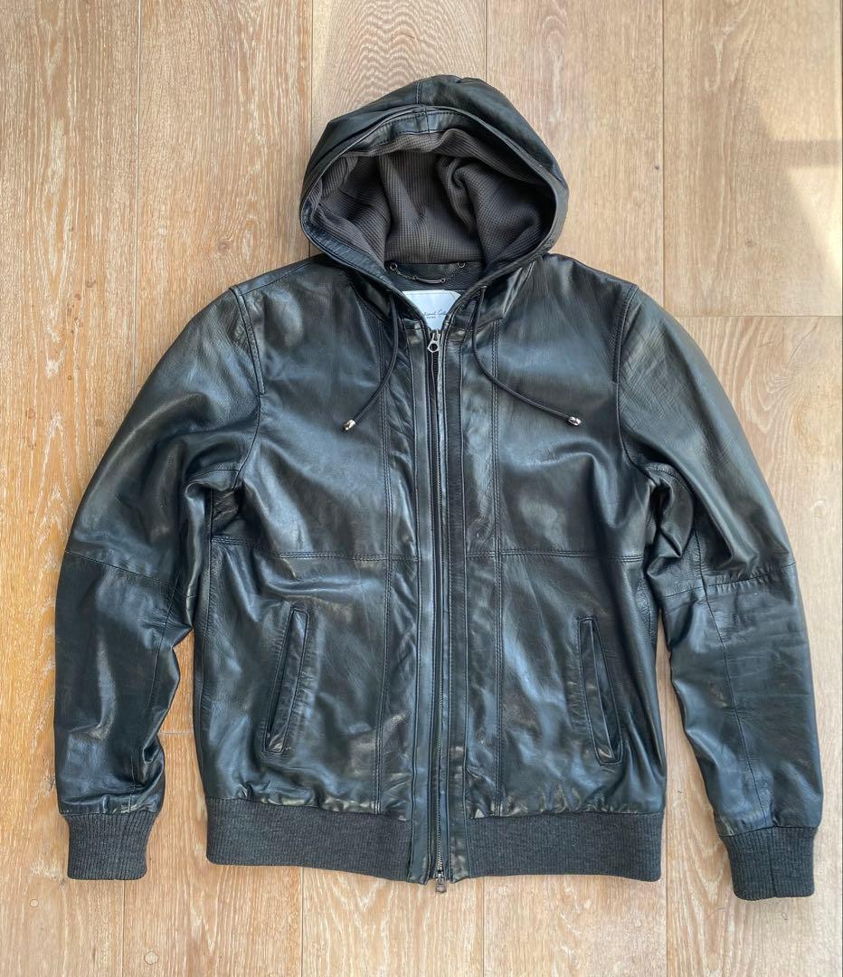 BEAMSビームス 羊革ラムフーディレザージャケット 黒 シングルライダース