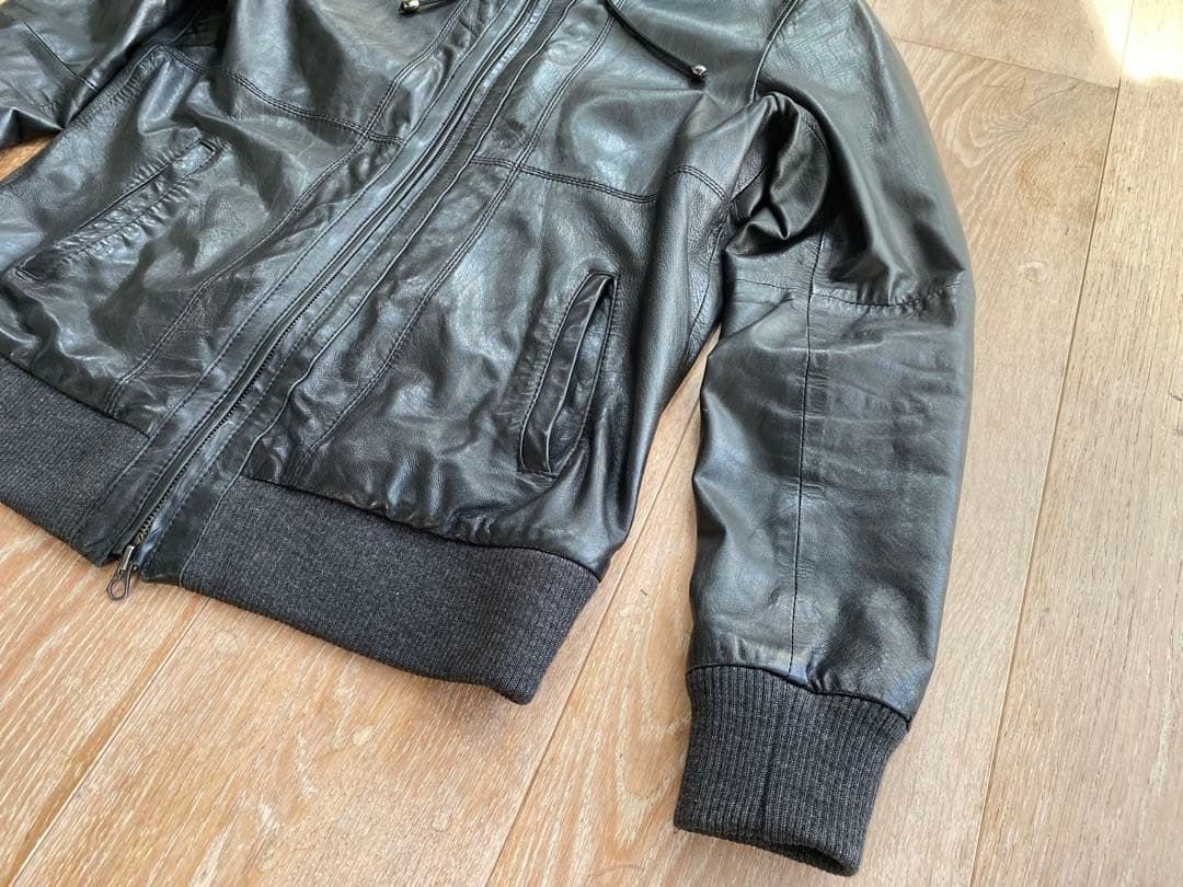 BEAMSビームス 羊革ラムフーディレザージャケット 黒 シングルライダース