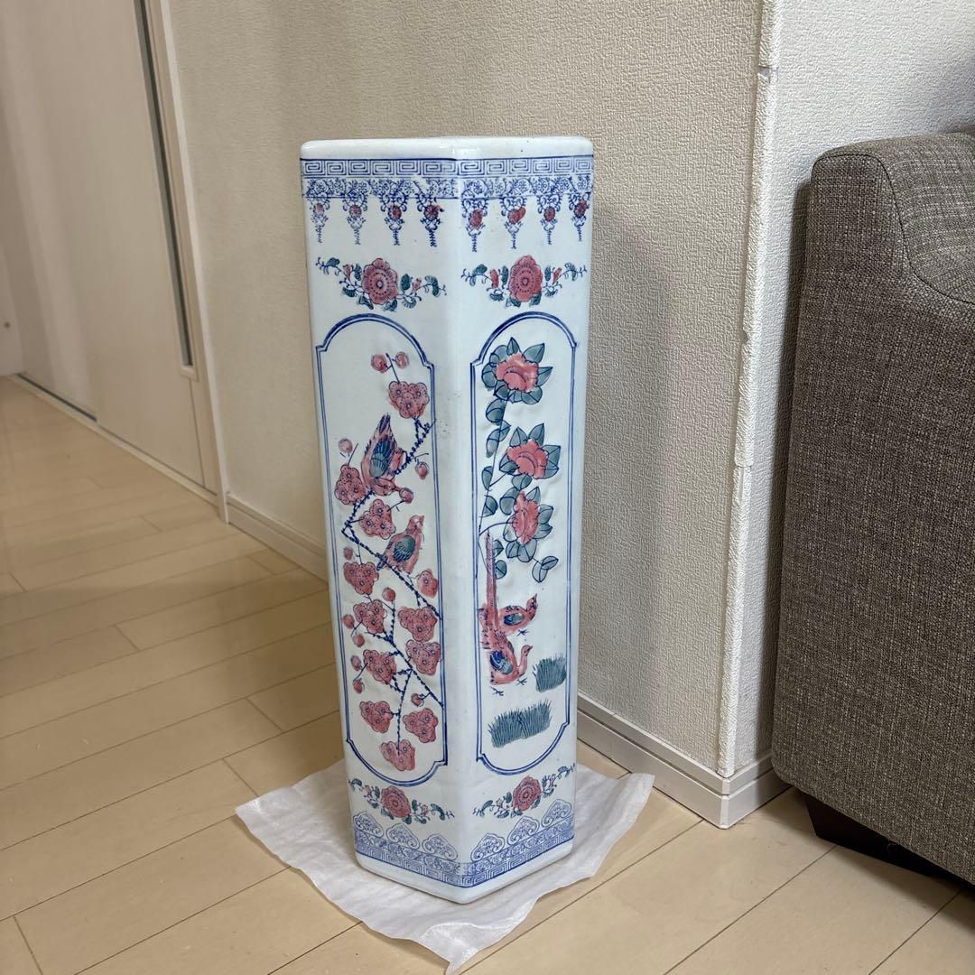 陶器製 傘立て 白地 花柄 玄関 陶磁器 焼物 インテリア 花瓶 陶器傘立て