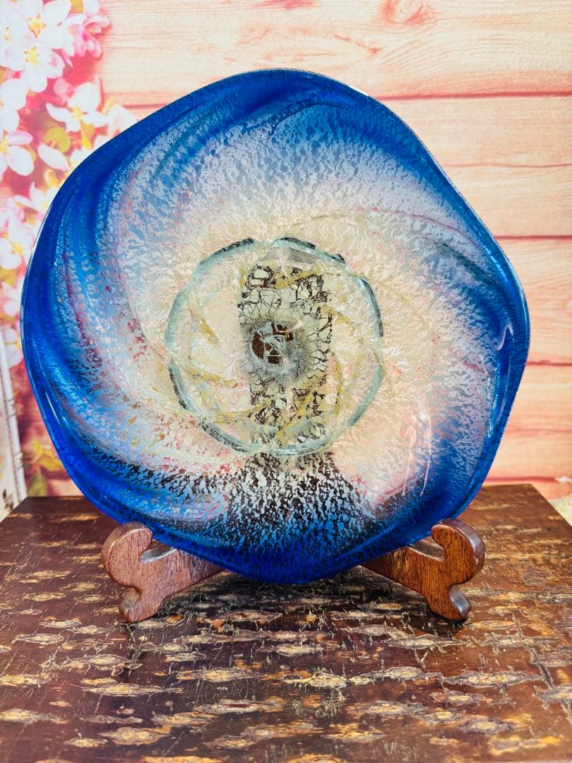 琉球ガラス 稲嶺盛吉作 土紋二色楕円皿