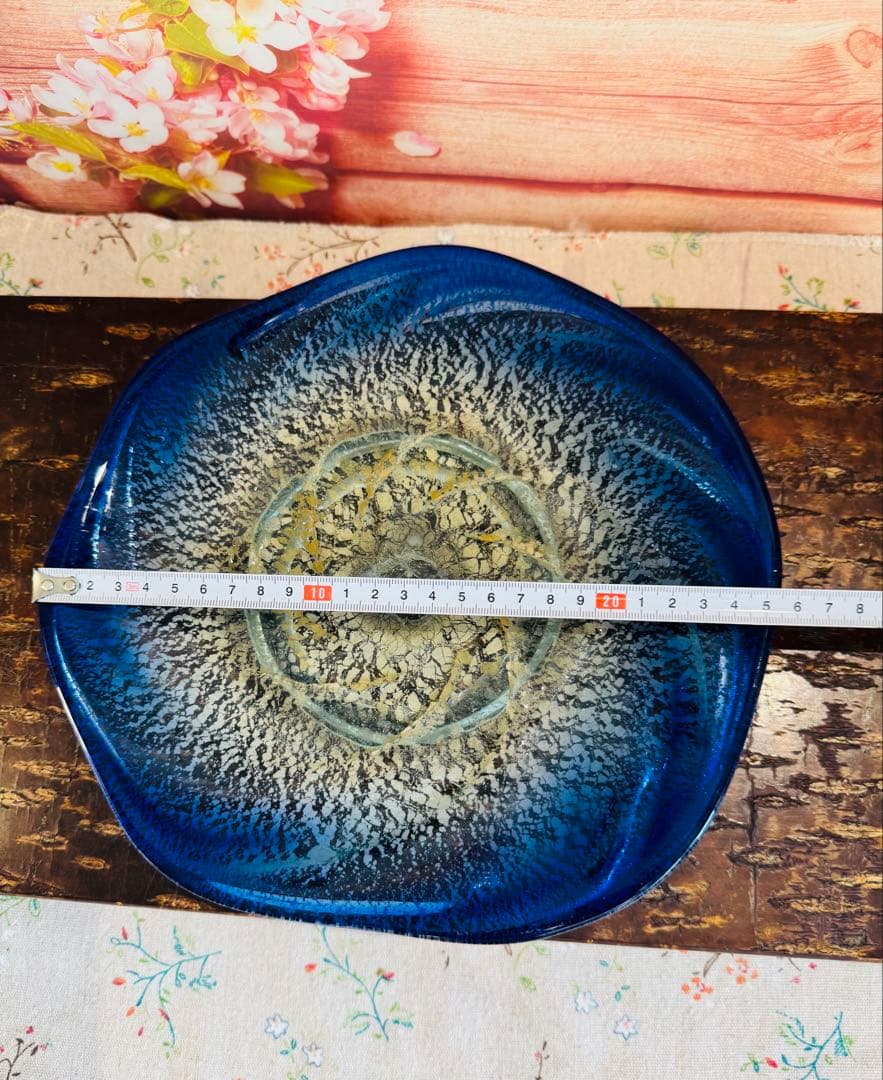 琉球ガラス 稲嶺盛吉作 土紋二色楕円皿