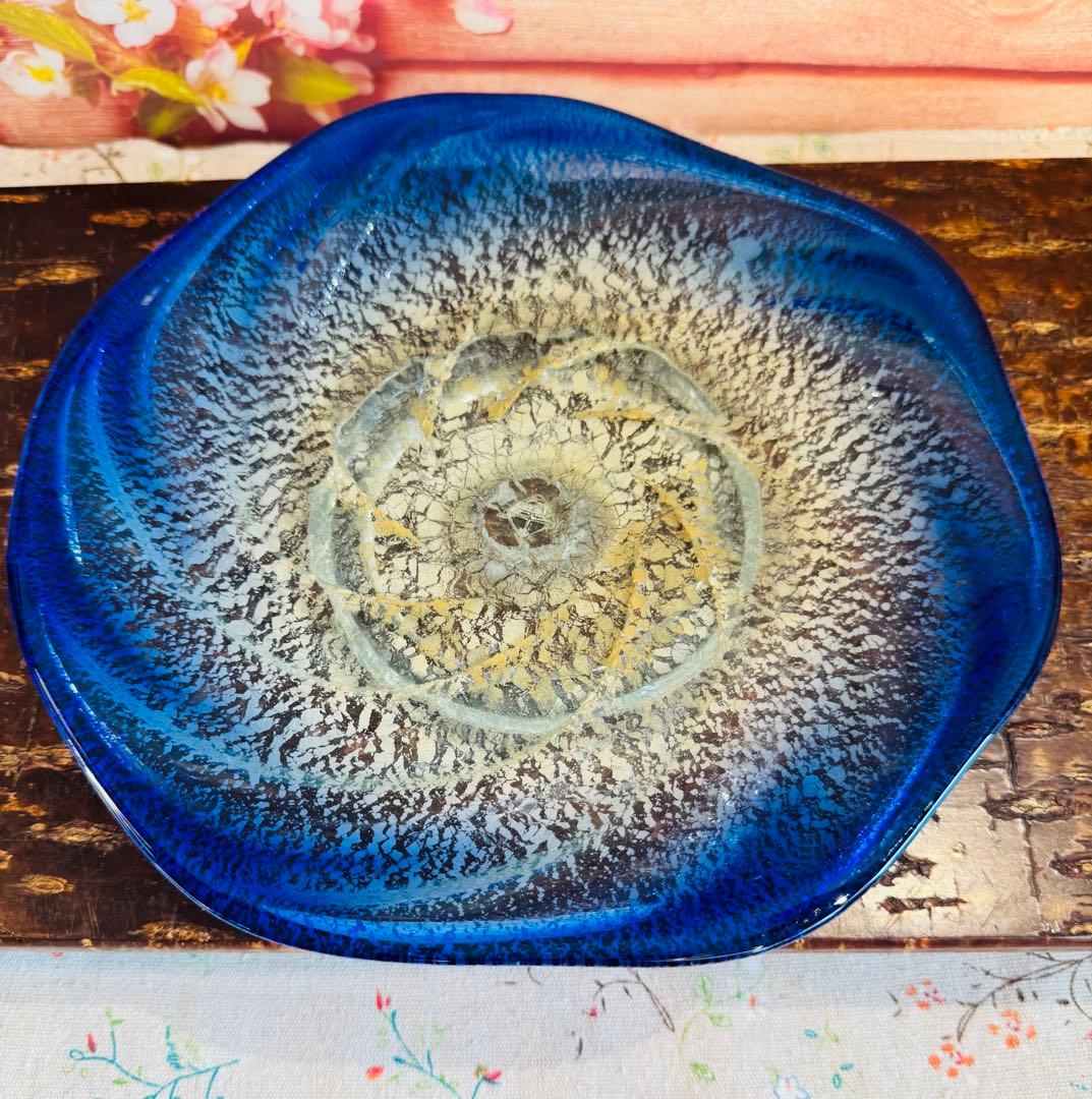 琉球ガラス 稲嶺盛吉作 土紋二色楕円皿