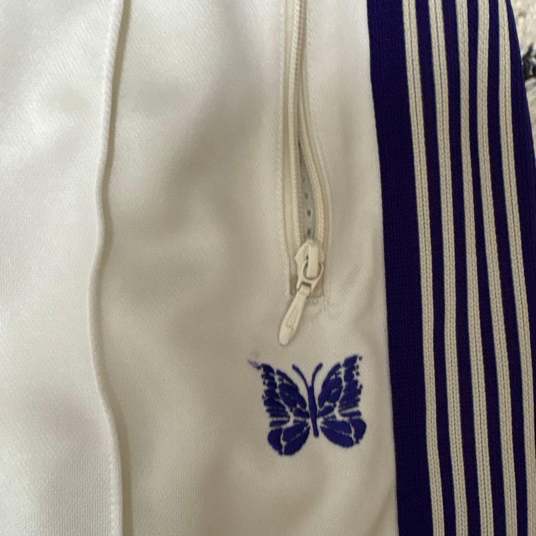 ホワイト トラックパンツ 蝶の刺繍 白紫