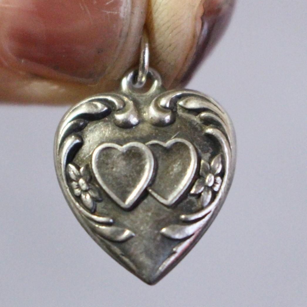 40s　スウィートハートジュエリー　WW2　シルバー　チャーム　勿忘草　両想い