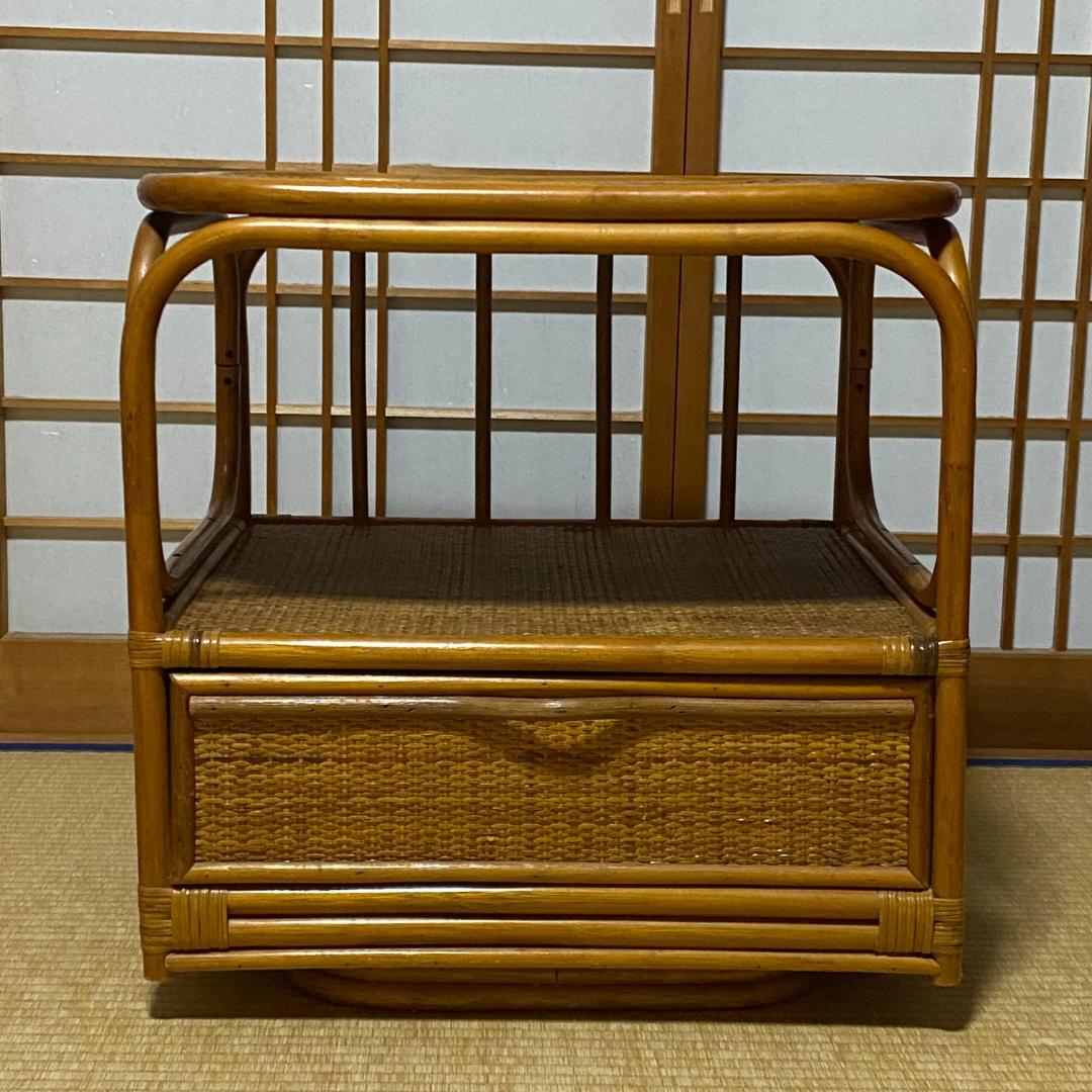 ラタン 籐 チェスト 棚 回転式 2段 引出し1口 籠 W55 D50 H57