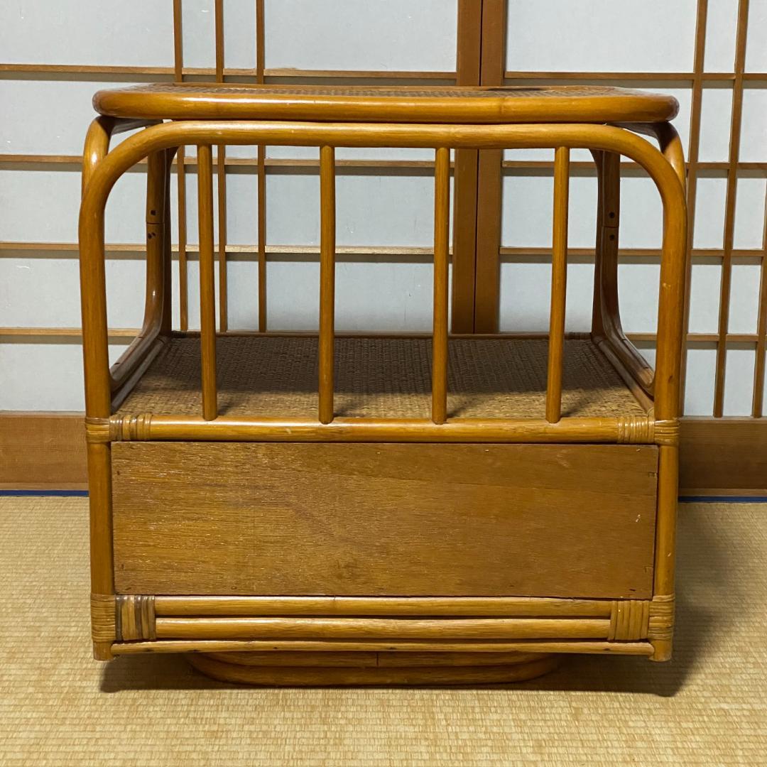 ラタン 籐 チェスト 棚 回転式 2段 引出し1口 籠 W55 D50 H57