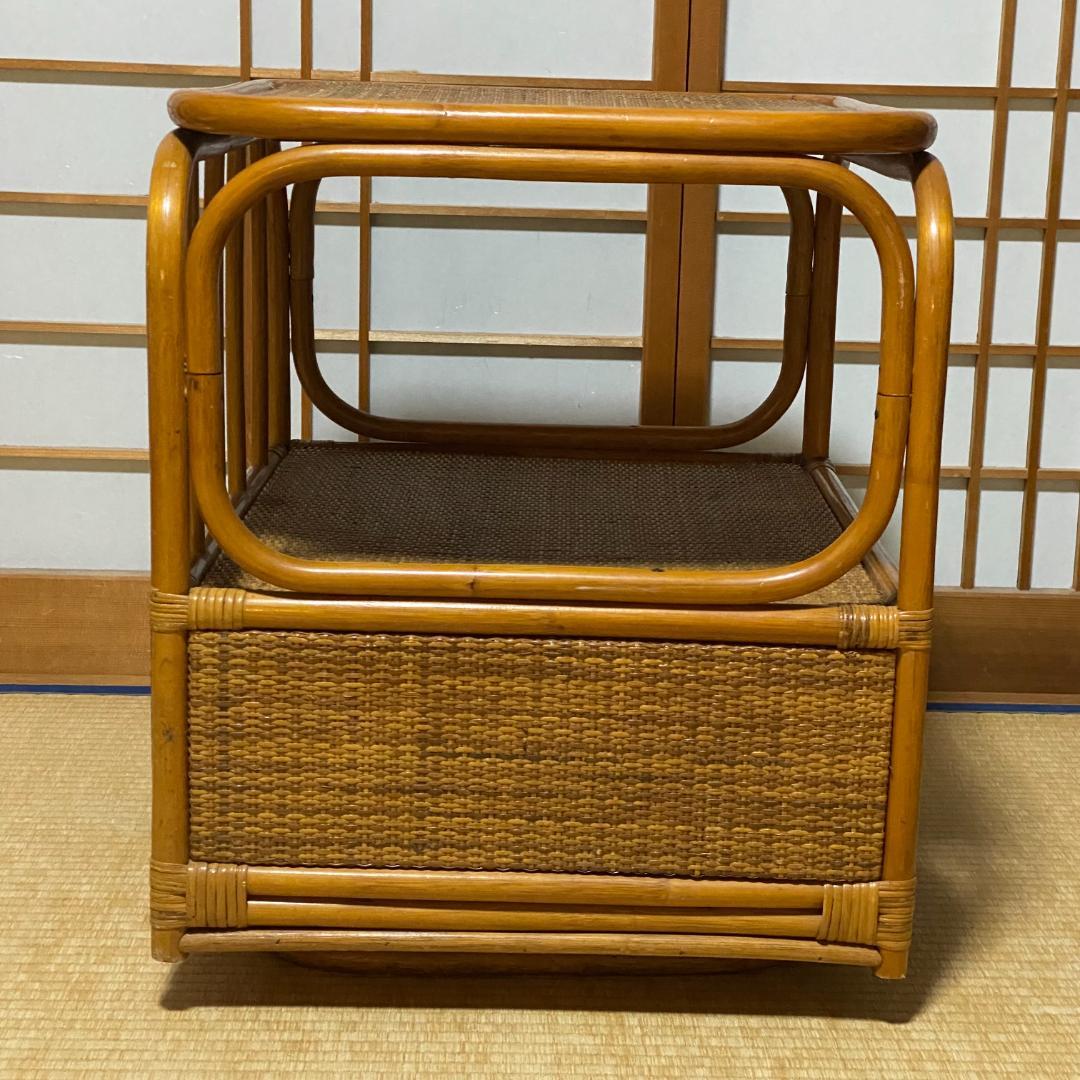 ラタン 籐 チェスト 棚 回転式 2段 引出し1口 籠 W55 D50 H57