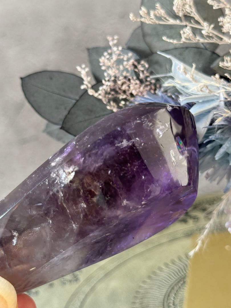 アメジストファントム　ドロップ　涙型　置物 スタンド付き