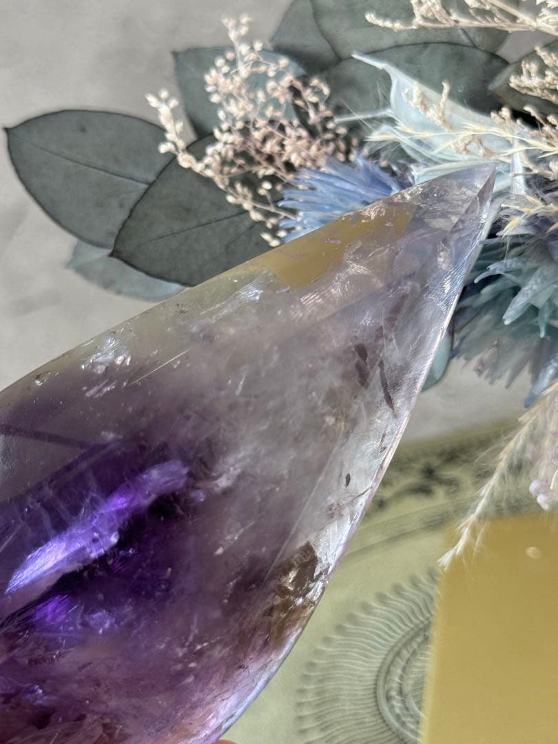 アメジストファントム　ドロップ　涙型　置物 スタンド付き