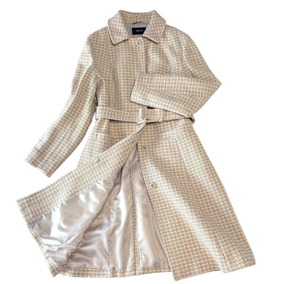 大きいサイズ★美品 ニューヨーカー ツイードベルテッドロングコート ウール