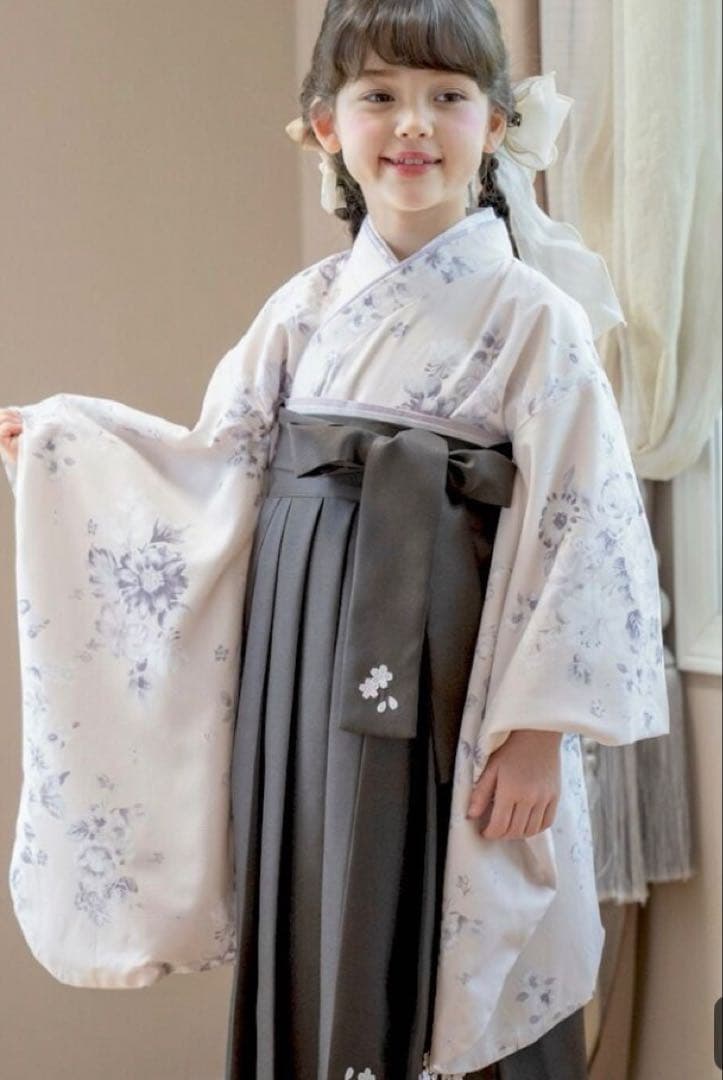 袴卒業式150cm女の子　ローズベージュ×濃茶小学生　肌襦袢付き