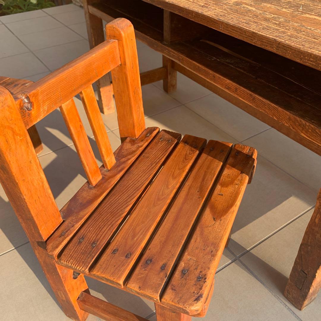 昭和レトロ　古い　木製　アンティーク　デスク 椅子 セット 幼児