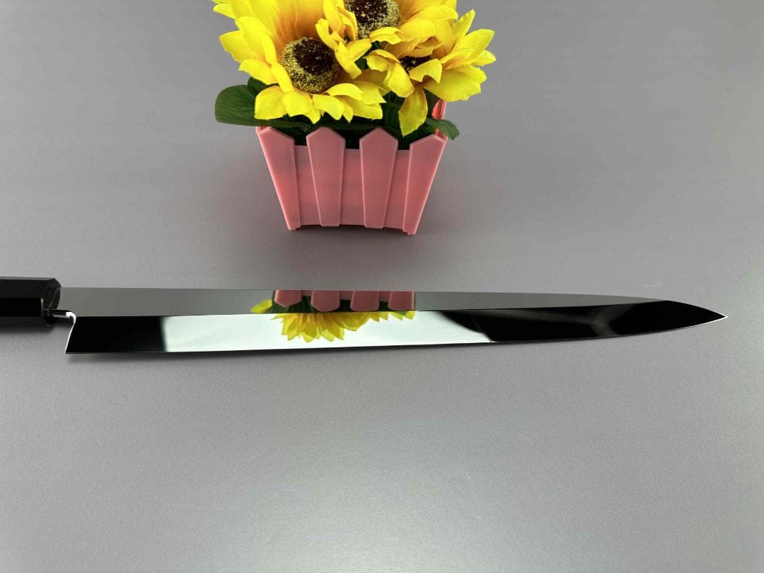 5580柳刃包丁 尺一 ウルトラ鏡面仕上げ 刺身包丁 本刃付け 黒檀黒水牛八角柄