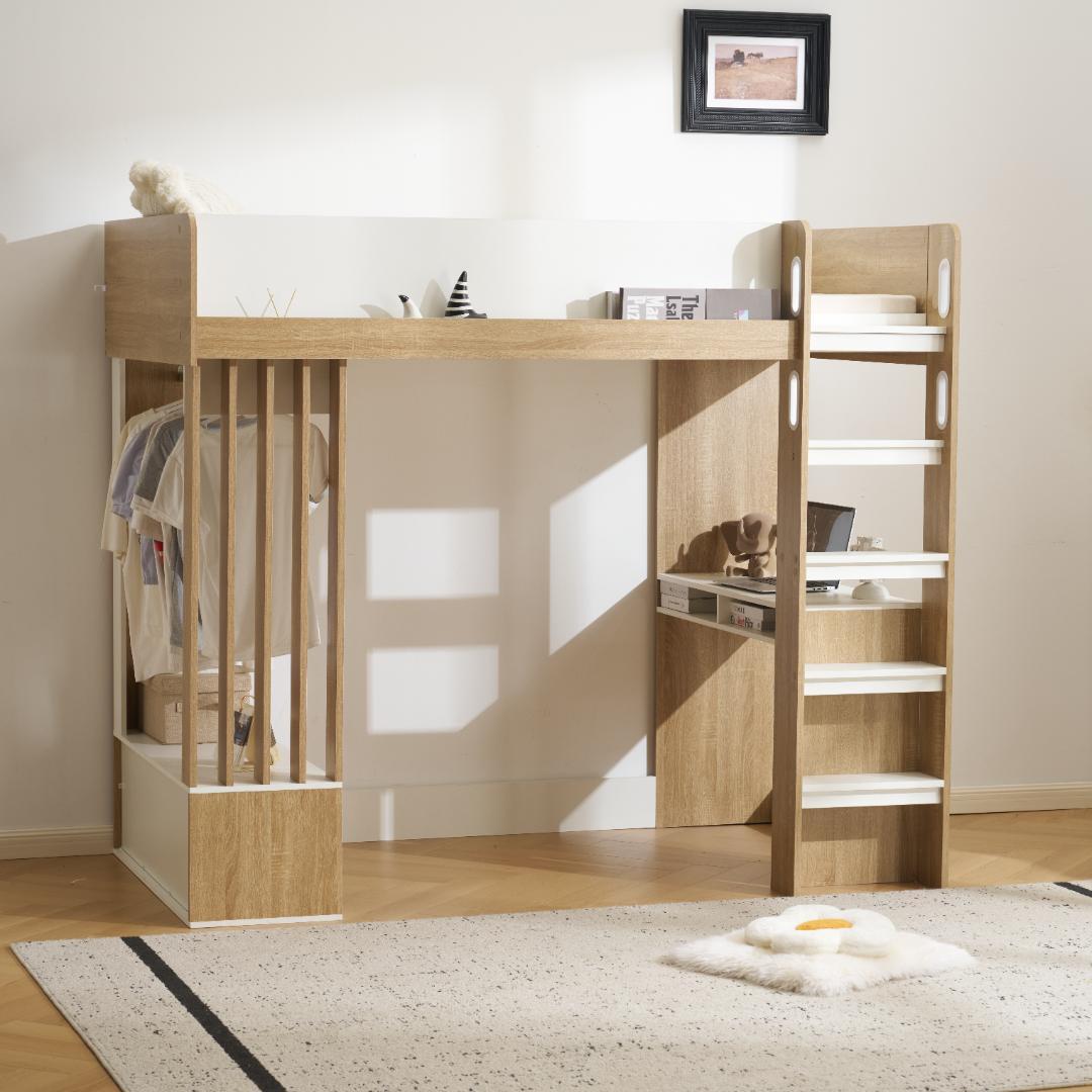 システムベッド 頑丈 階段 天然木 パイン材 収納 シングル デスク