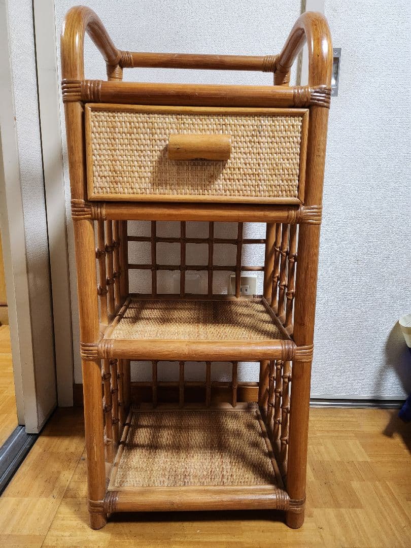ラタン　引き出しつき電話台