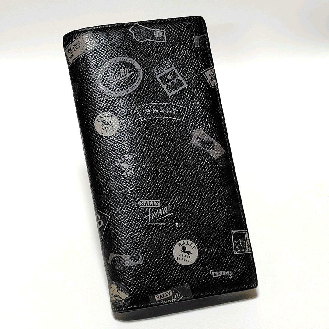 希少✨　BALLY　長財布　黒　レザー　総柄　ロゴ　トレインスポッティング