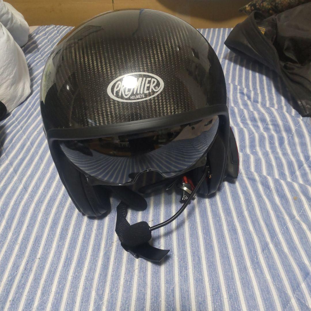 美品PRIMERカーボン製 ジェットヘルメット ブラック インカムつき