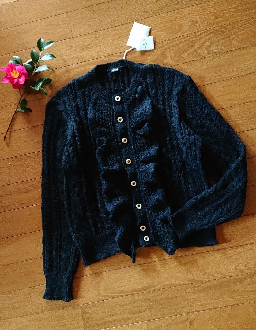 45R☆シェットランドレースニットのボレロカーディガン/インディゴ♪