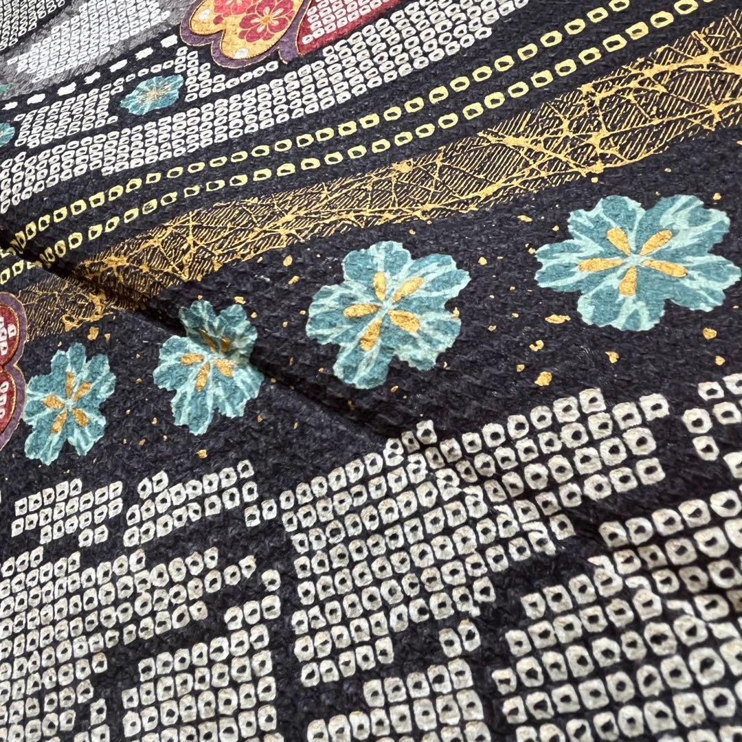 振袖　振り袖　成人式　フルセット　正絹　灰色　グレー　灰茶　絞り　菊　花柄