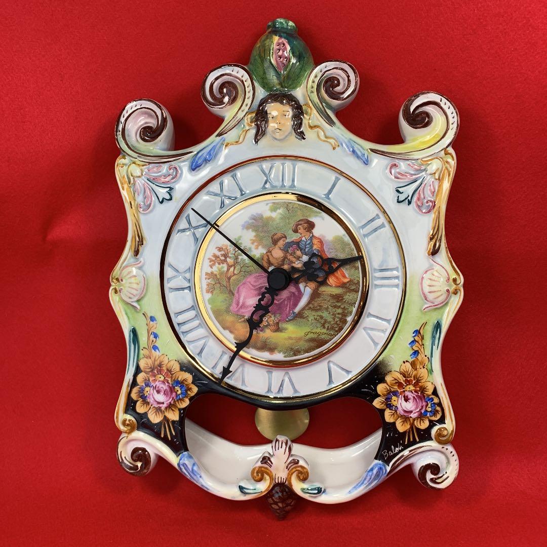 陶器振り子時計 カポデモンテ イタリー製