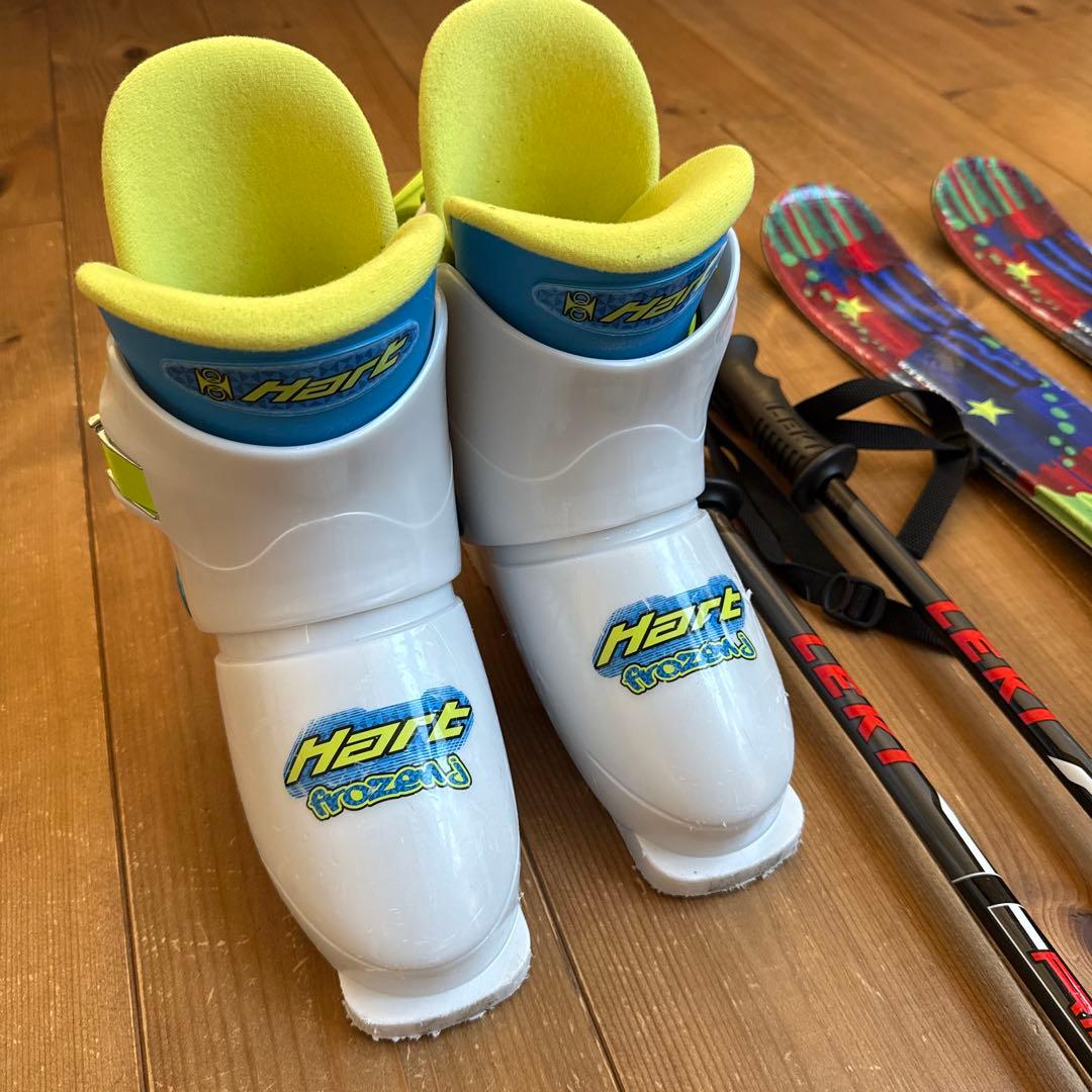 ジュニアスキー4点セット 板、ビンディング、ブーツ、ストック付き 19㎝ 20㎝