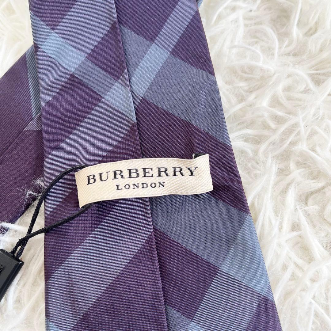 新品タグ付✨バーバリーロンドン　ネクタイ　メガチェック　シルク100% パープル