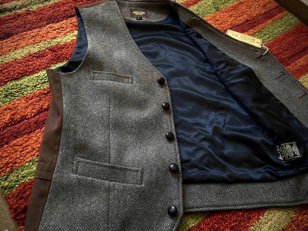 新品 高級 ウール ヘリンボン ツイード ベスト サイズL ヴィンテージ メンズ