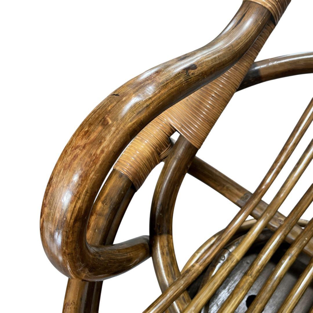 昭和レトロ 古家具 回転式ラタンチェア ラタンソファ エッグチェア アームチェア