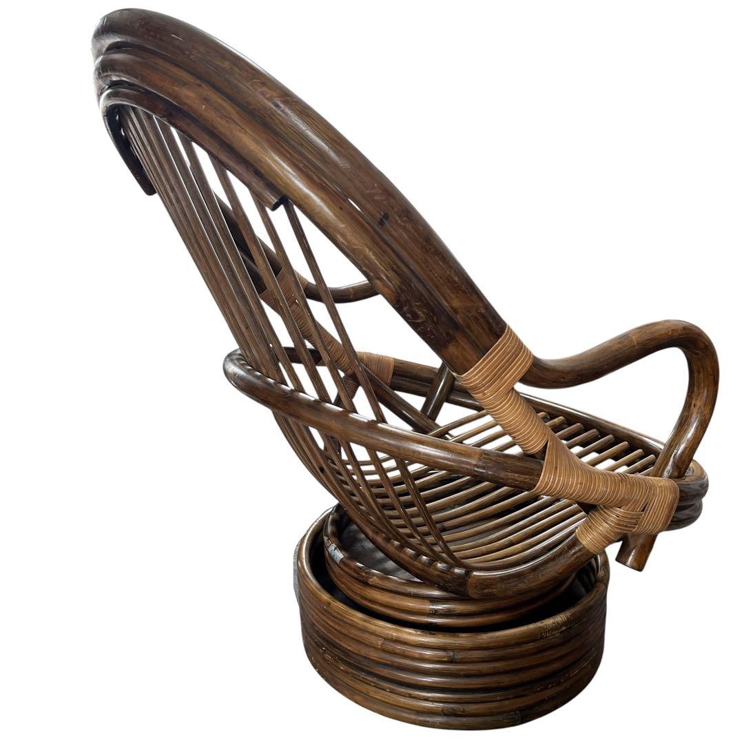 昭和レトロ 古家具 回転式ラタンチェア ラタンソファ エッグチェア アームチェア