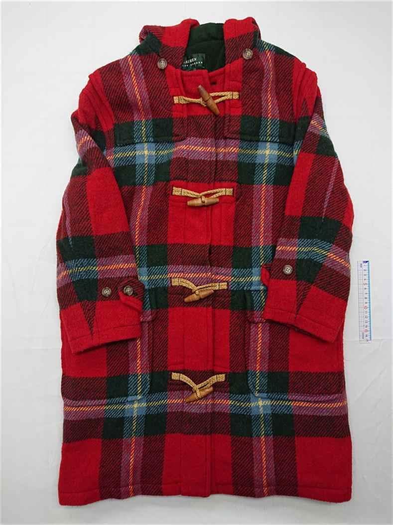 ◎ローレン ラルフローレン ダッフルコート レッド チェック柄 レディース M