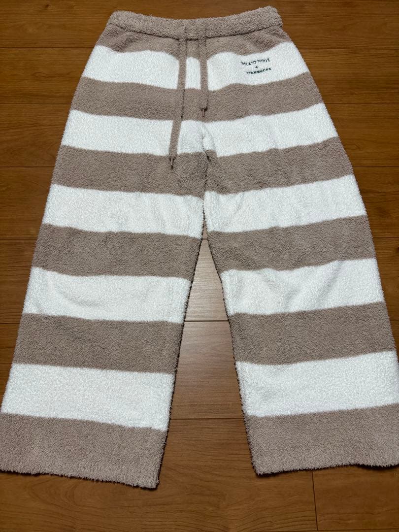 ジェラートピケ×スターバックスコラボ　パウダーベア刺繍ボーダーロングパンツ