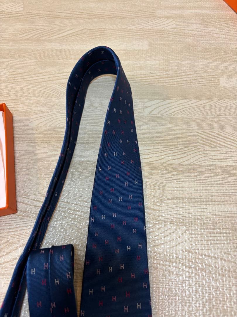 HERMES ネクタイ ブルー ショッパー付き