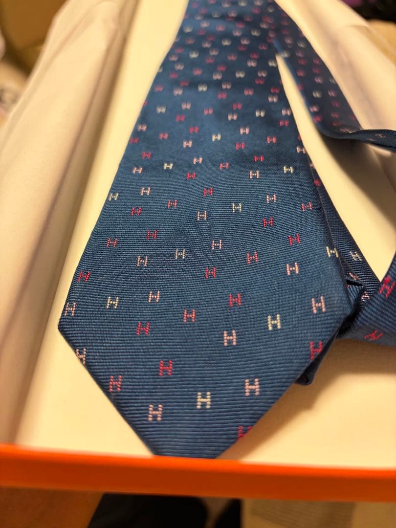 HERMES ネクタイ ブルー ショッパー付き