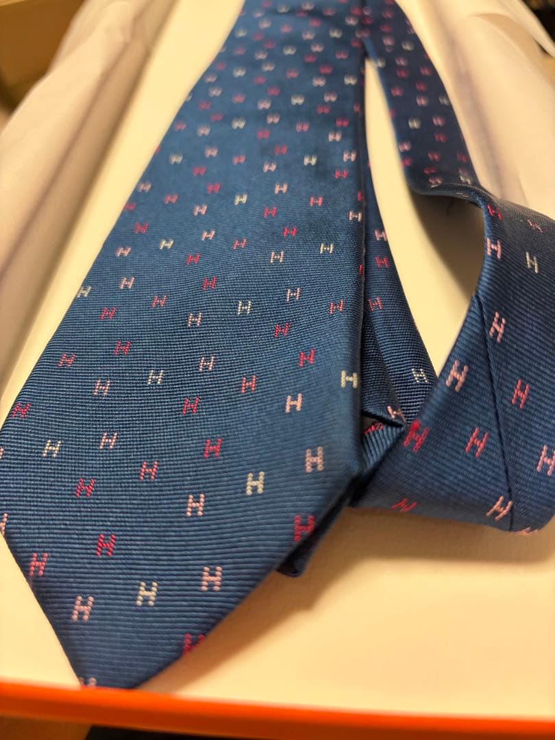 HERMES ネクタイ ブルー ショッパー付き