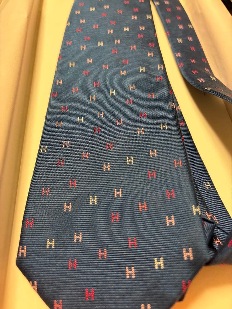 HERMES ネクタイ ブルー ショッパー付き