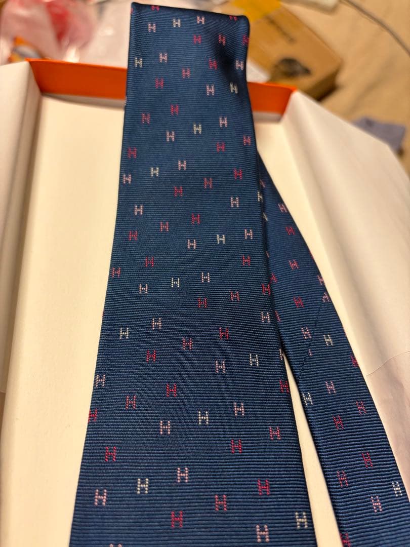HERMES ネクタイ ブルー ショッパー付き