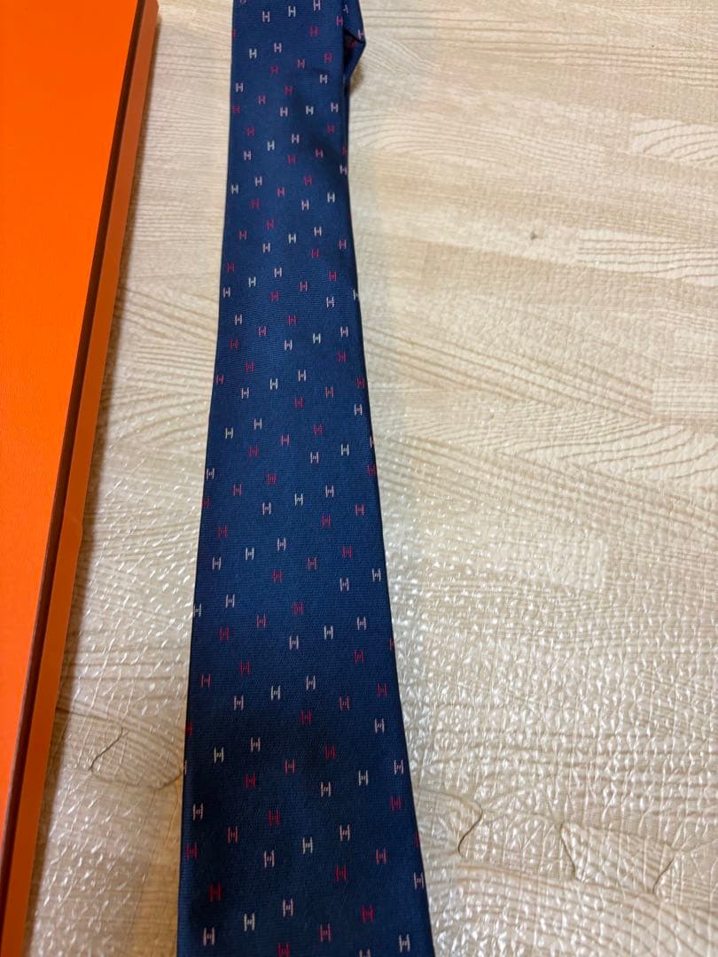 HERMES ネクタイ ブルー ショッパー付き
