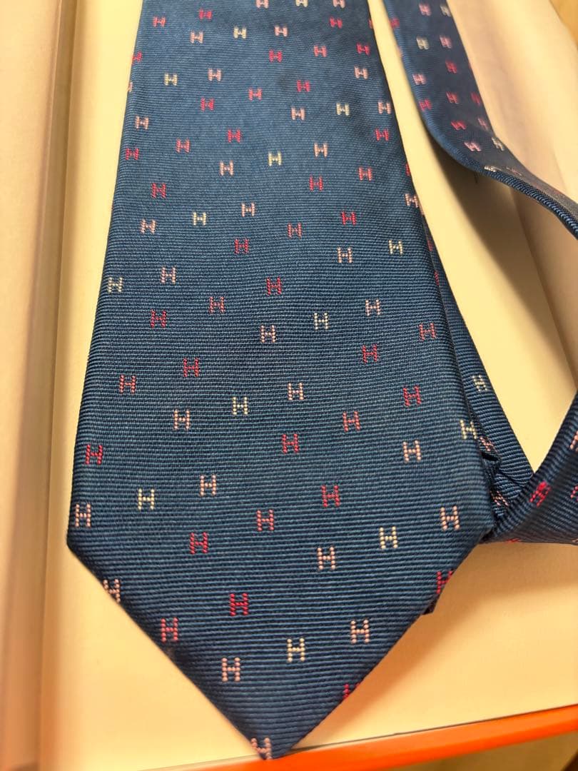 HERMES ネクタイ ブルー ショッパー付き