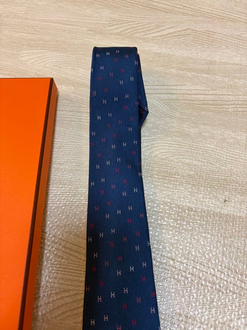 HERMES ネクタイ ブルー ショッパー付き