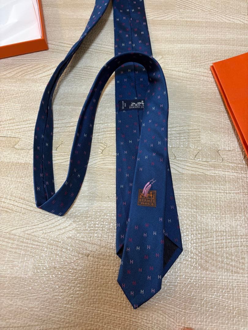 HERMES ネクタイ ブルー ショッパー付き
