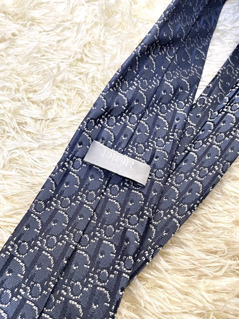 DIOR ディオール　ネクタイ　総柄　トロッター　オブリーク　ネイビー　シルク
