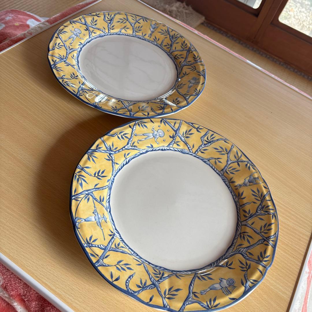 【希少・29cm】Gien ジアン バラディン 大皿 プレート フランス製2枚組