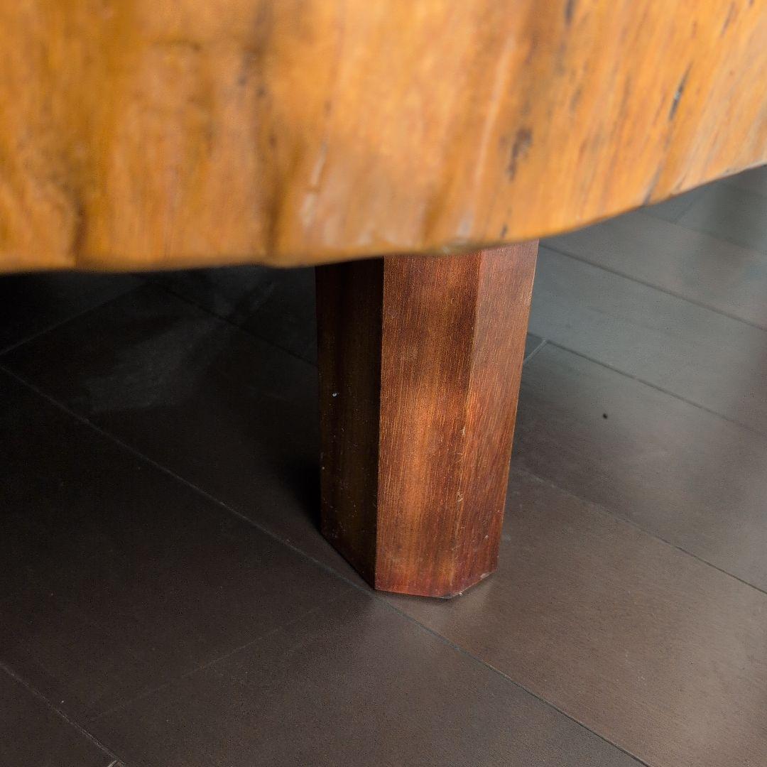 【高級】一枚板輪切り座卓　大株丸太1本木　年輪　天然木 光沢仕上げ